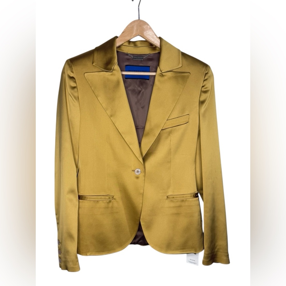 Balmain Paris Atelier Sample Satin Set Blazer & Maxi Skirt Chartreuse Gold S - Picture 3 of 17